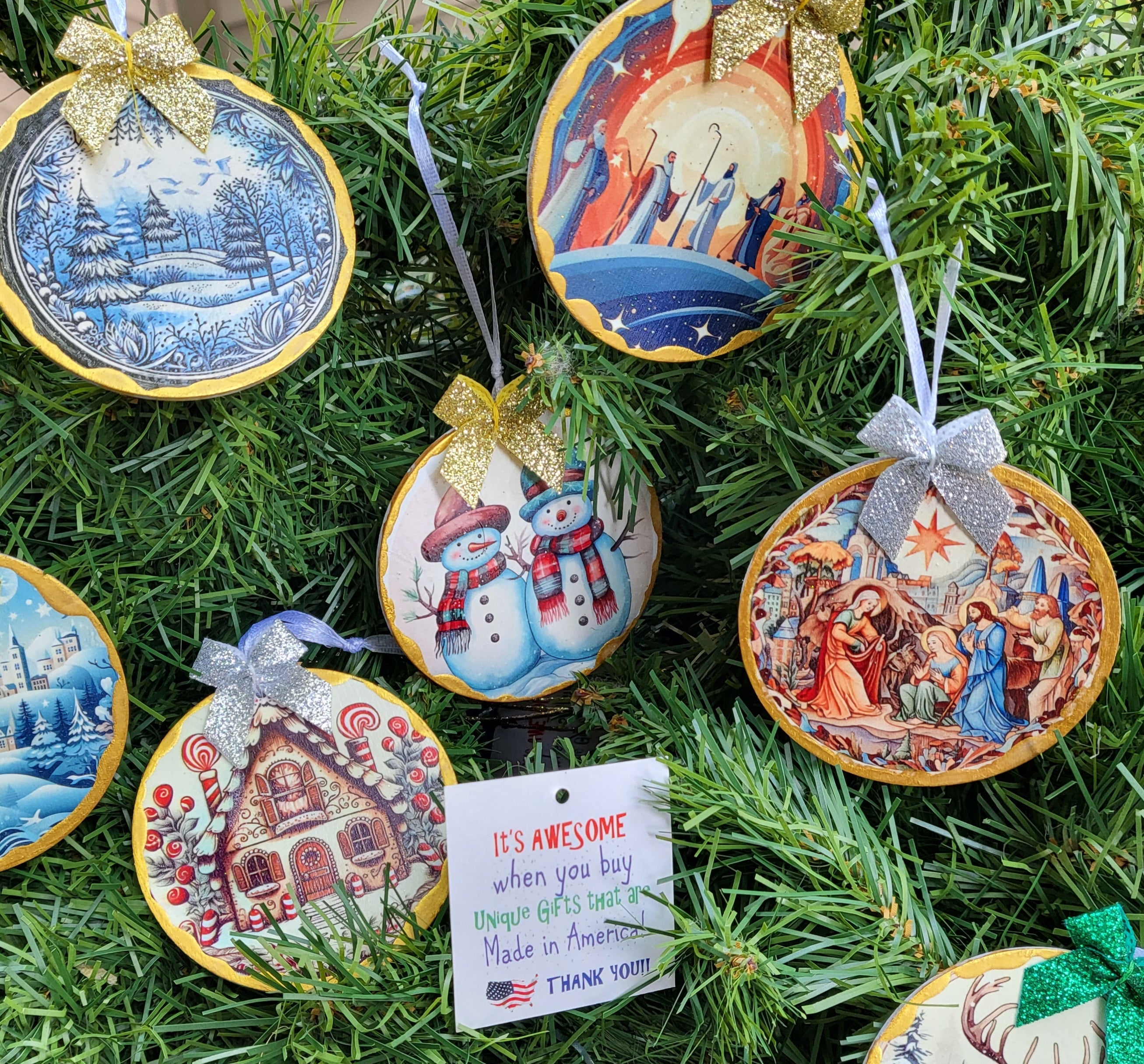 Gold Trimmed Wood Art Ornaments