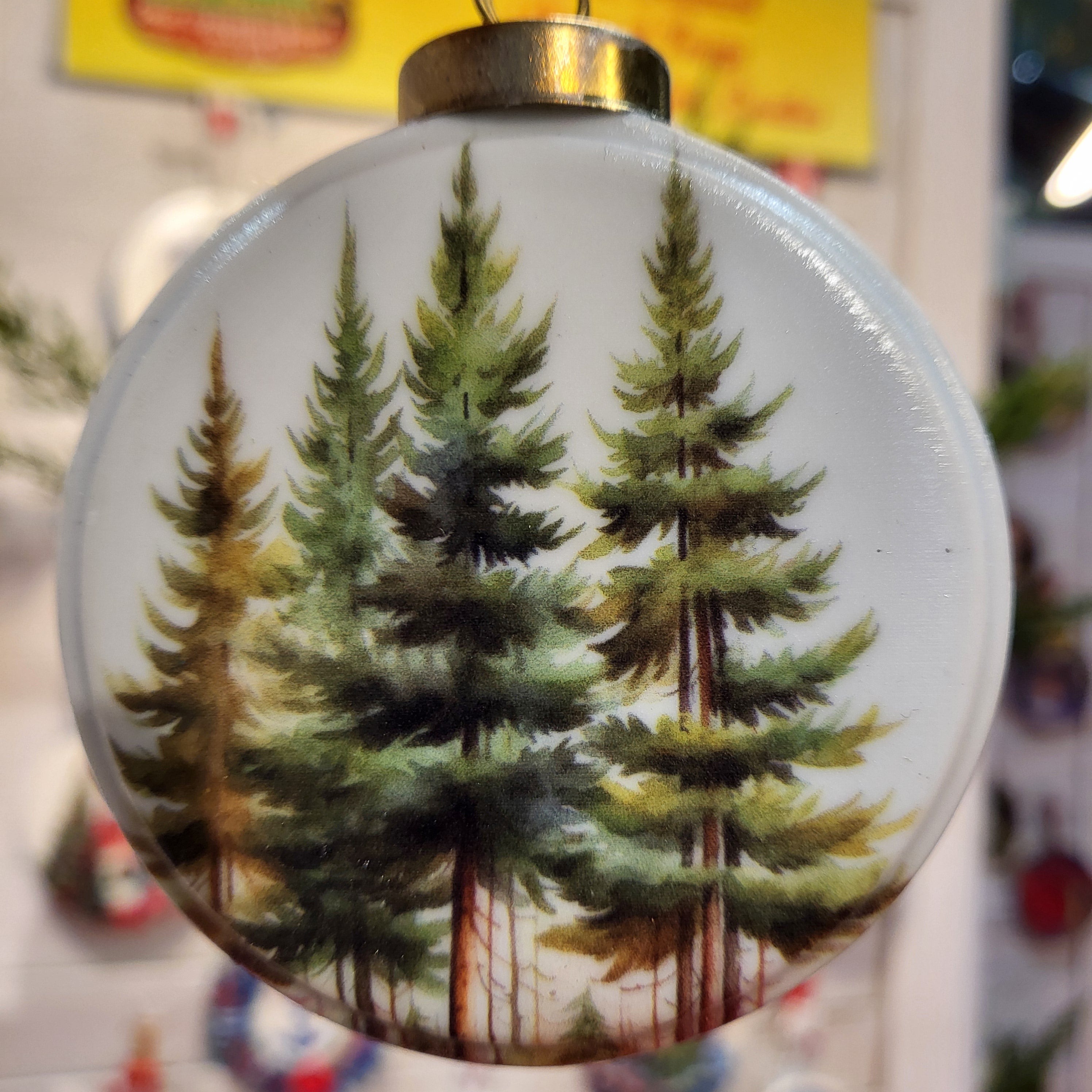 Pine Trees Woodland on Ceramic Art Ornament