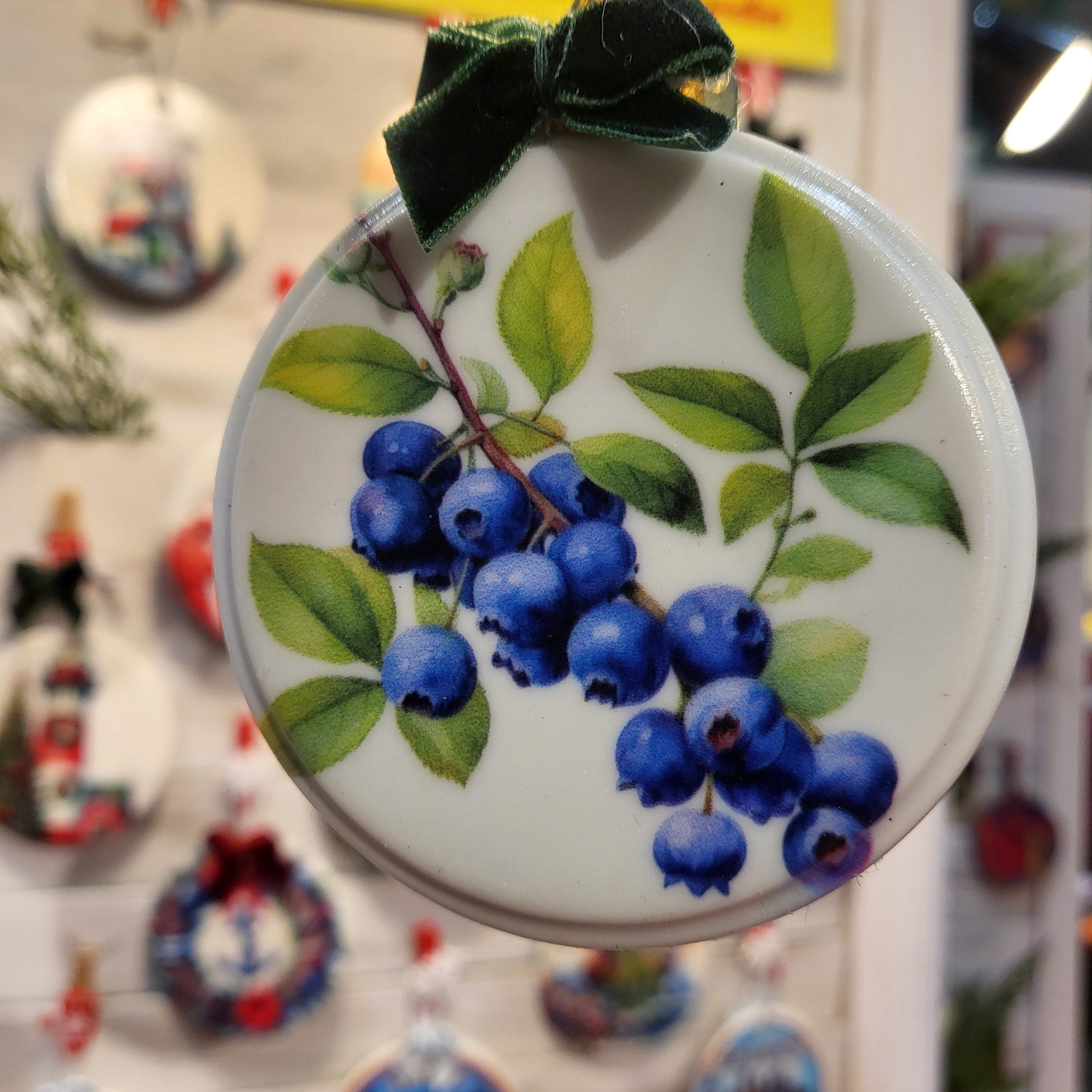 Blueberries on Ceramic Art Ornament