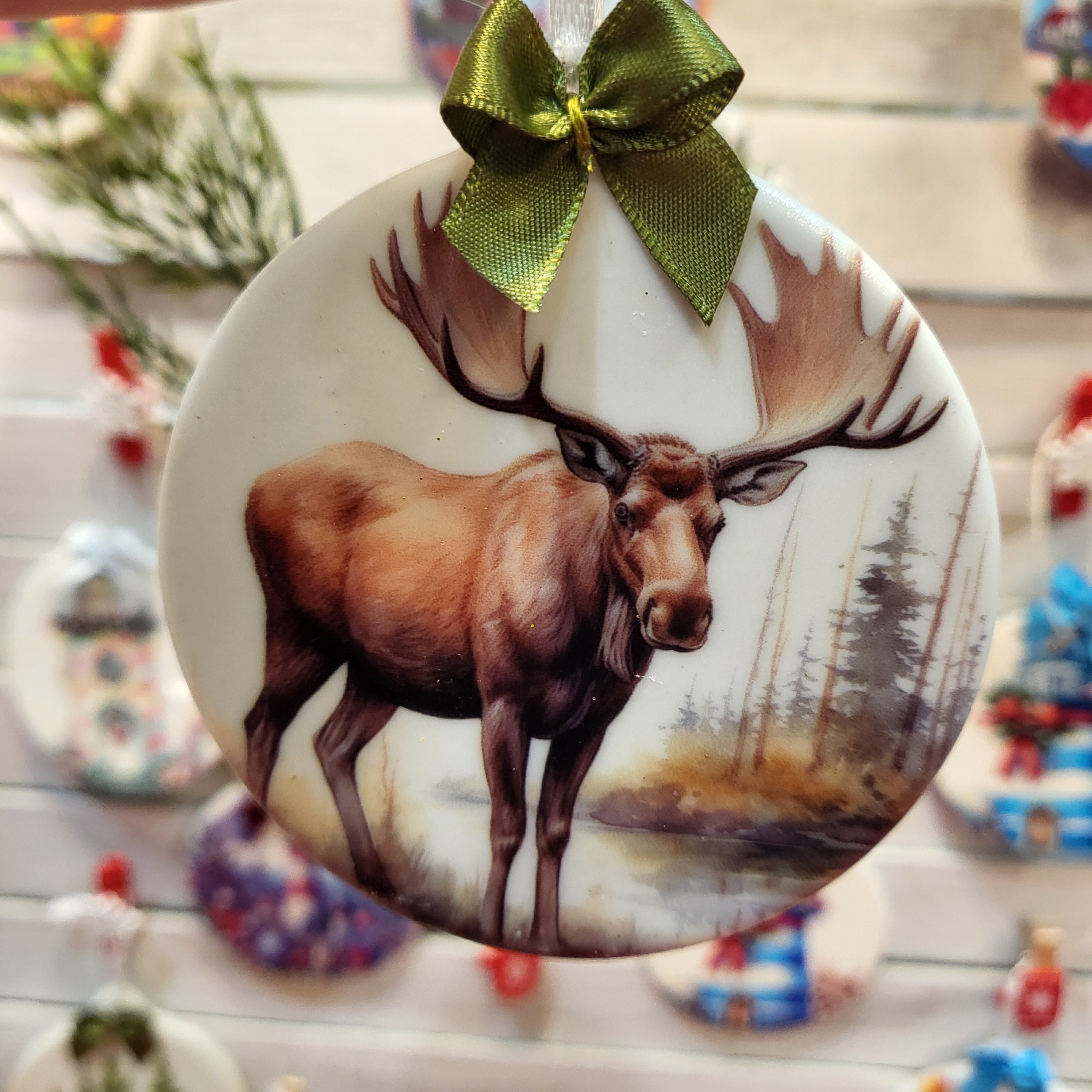 Moose on Ceramic Art Ornament