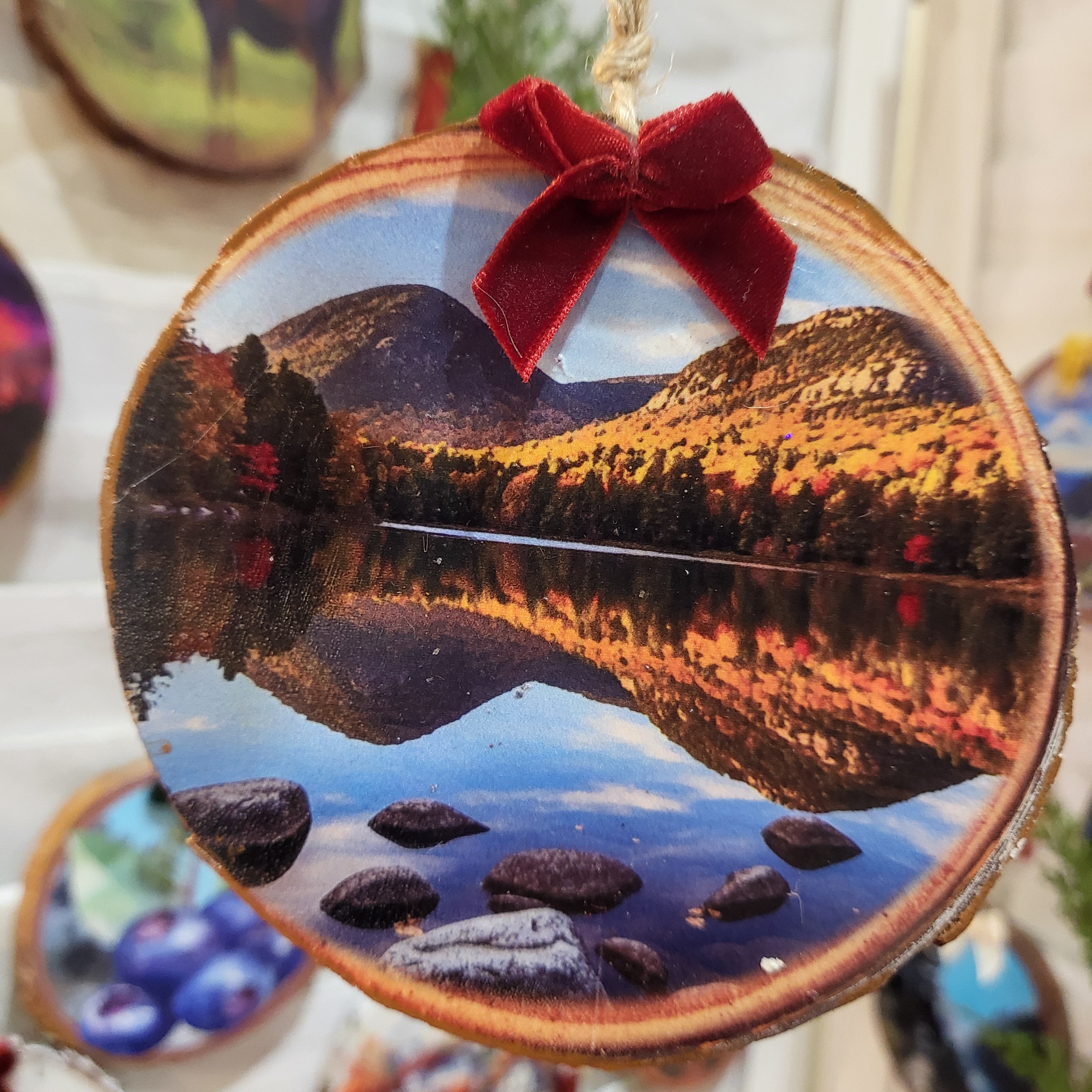 Jordan Pond Acadia Mountain Scene Woodsie Art Ornament