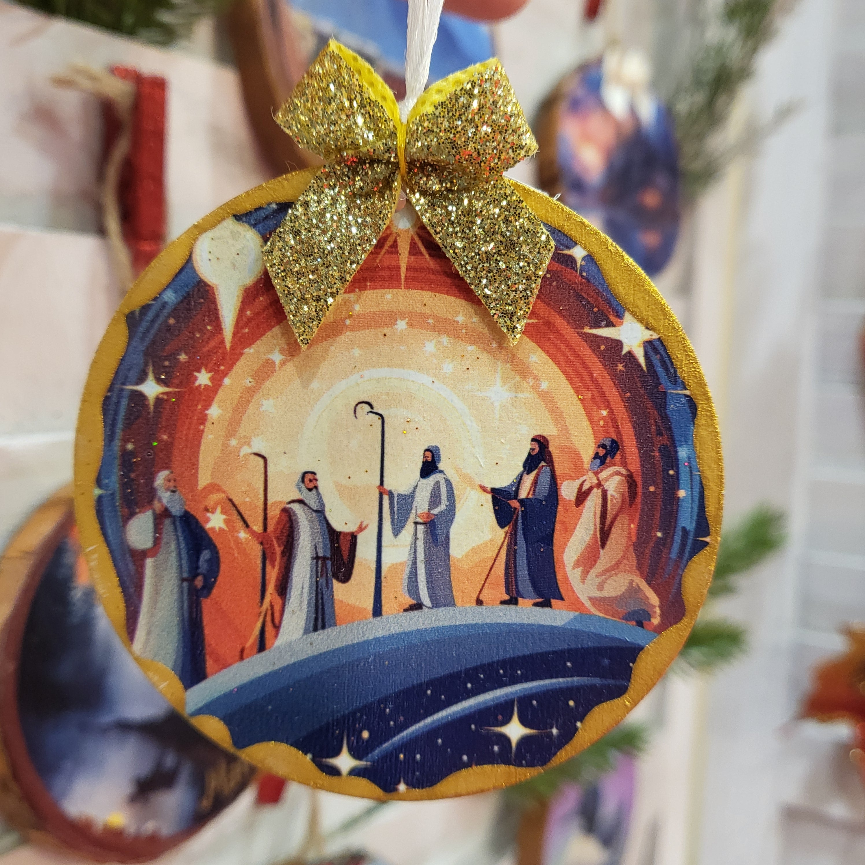 Nativity on Gold Edged Wood Ornament