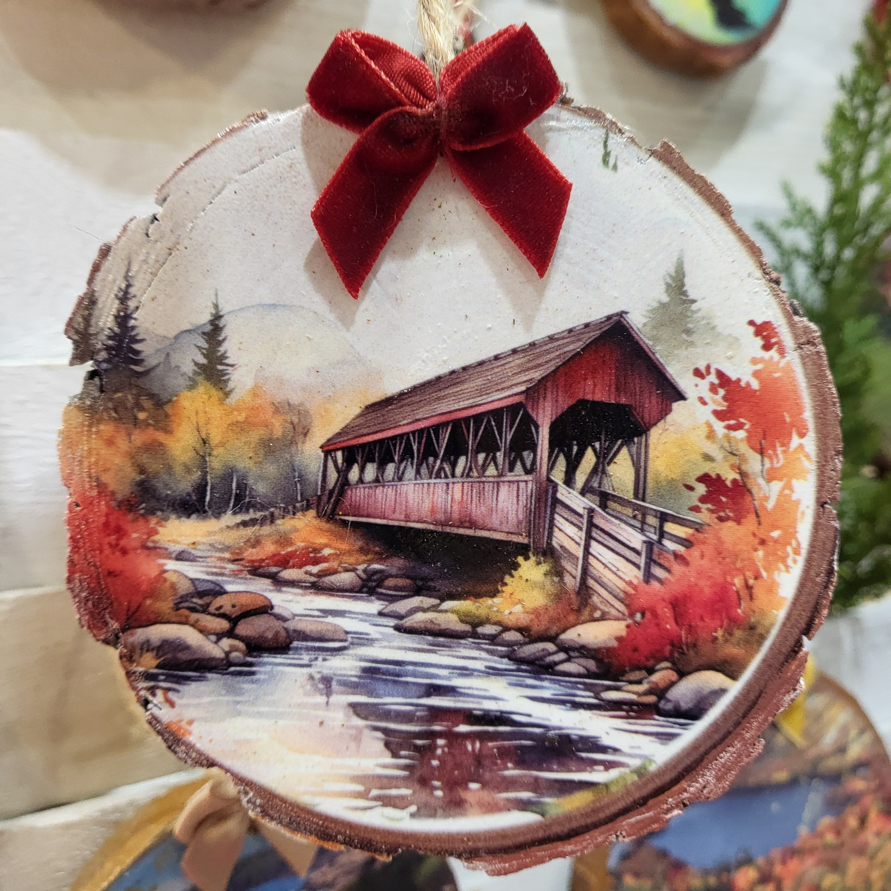 Covered Bridge of New England Woodsie Art Ornament