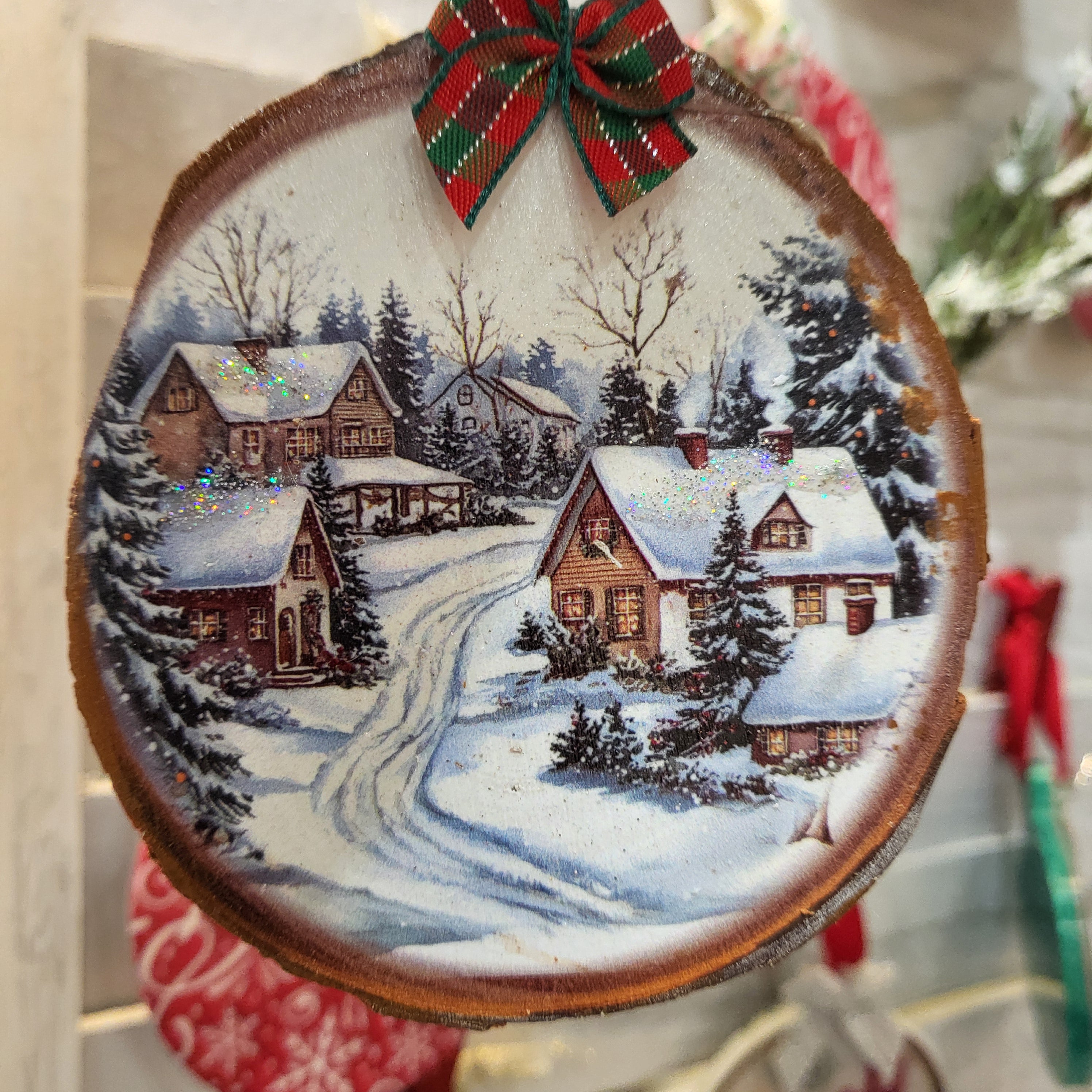 Winter Snowy Cabin Woodsie Art Ornament