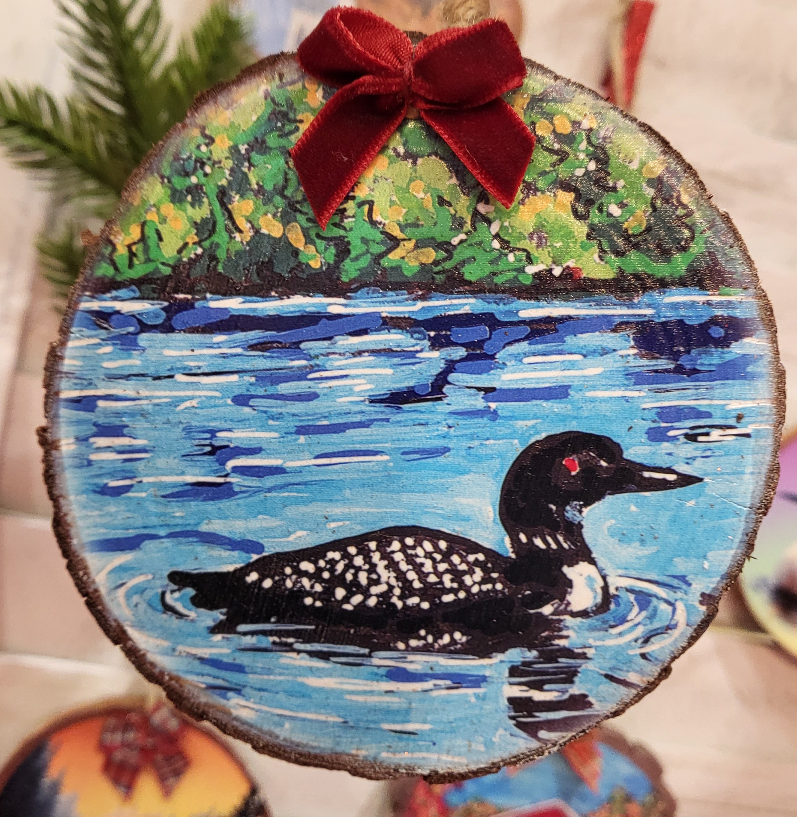 Loon Woodsie Ornament - Lake View